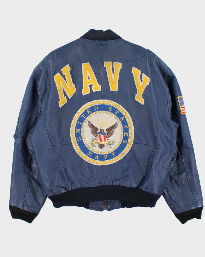 Vintage 1991 Michael Haban Where Mi US Navy Leather Bomber Jacket - M