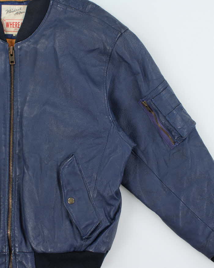 Vintage 1991 Michael Haban Where Mi US Navy Leather Bomber Jacket - M