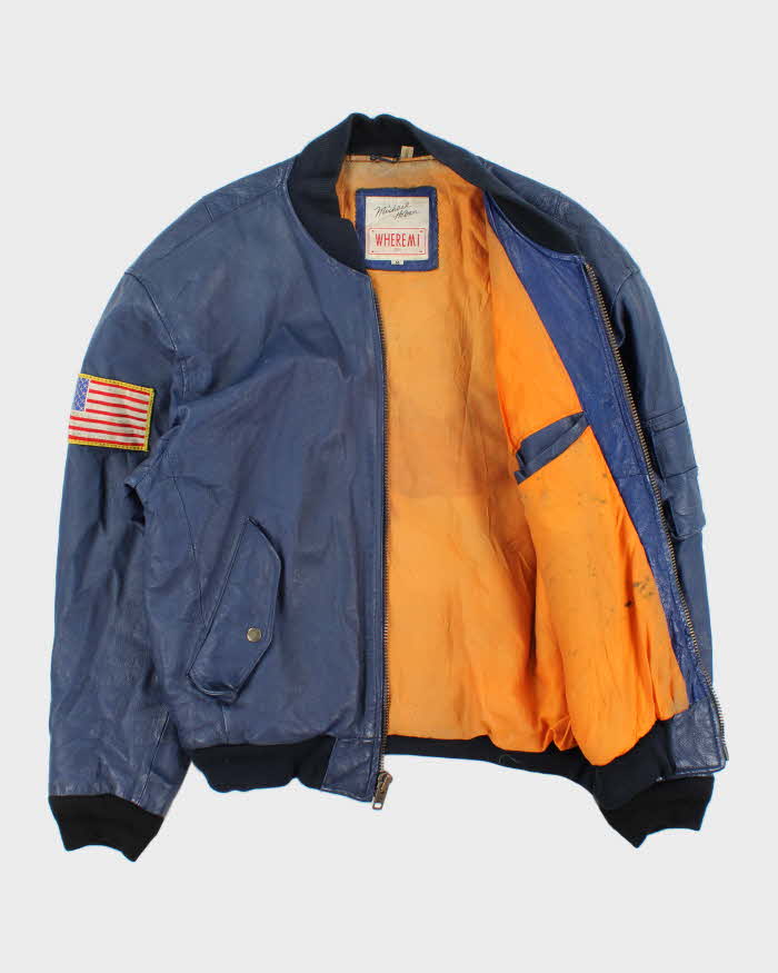 Vintage 1991 Michael Haban Where Mi US Navy Leather Bomber Jacket - M