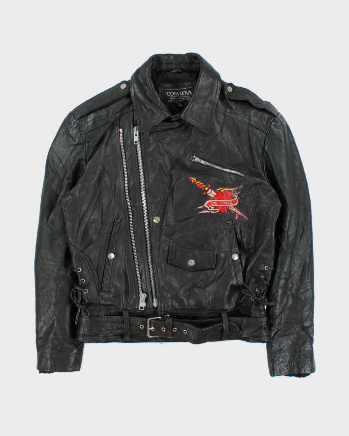 Vintage 1990s Cosa Nova Die Hard Double Zip Classic Leather Biker Jacket - S