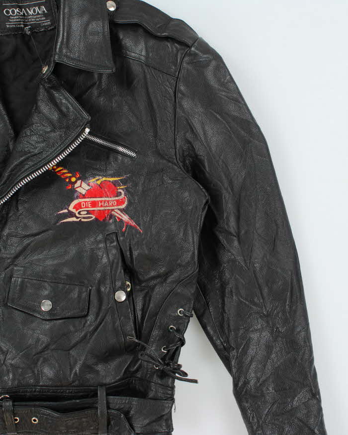 Vintage 1990s Cosa Nova Die Hard Double Zip Classic Leather Biker Jacket - S