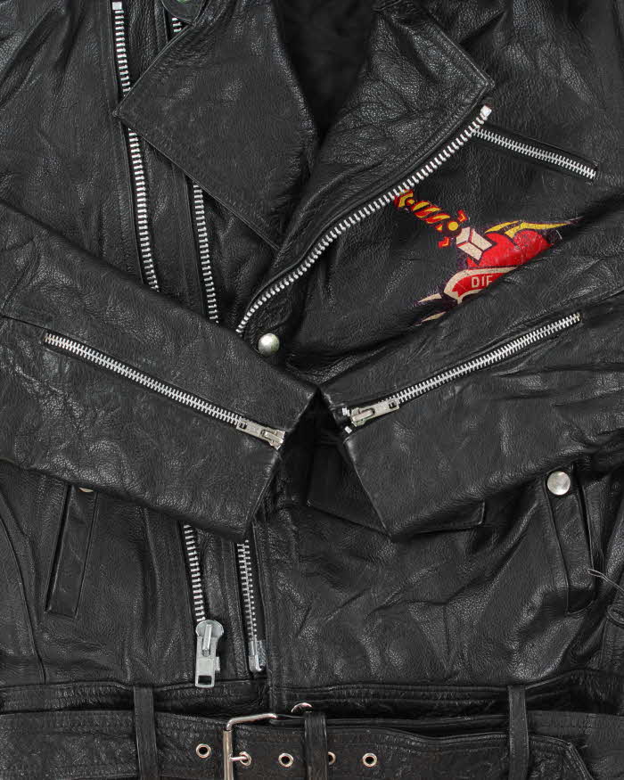 Vintage 1990s Cosa Nova Die Hard Double Zip Classic Leather Biker Jacket - S