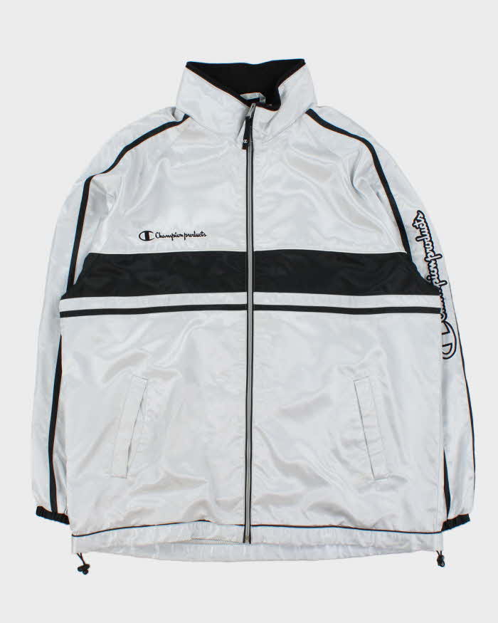 Vintage 1990s Champion Silver Canvas Shell Windbreaker Jacket - XL