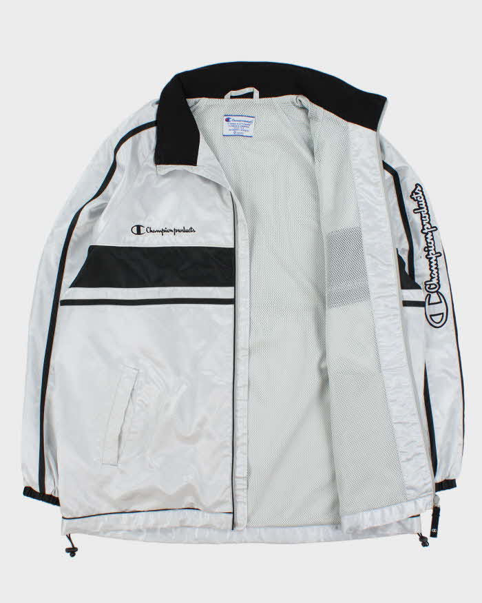 Vintage 1990s Champion Silver Canvas Shell Windbreaker Jacket - XL