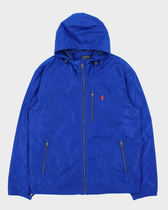 Vintage Polo Ralph Lauren Cobalt Blue Hooded Shell Windbreaker Jacket - M