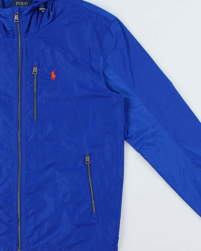 Vintage Polo Ralph Lauren Cobalt Blue Hooded Shell Windbreaker Jacket - M