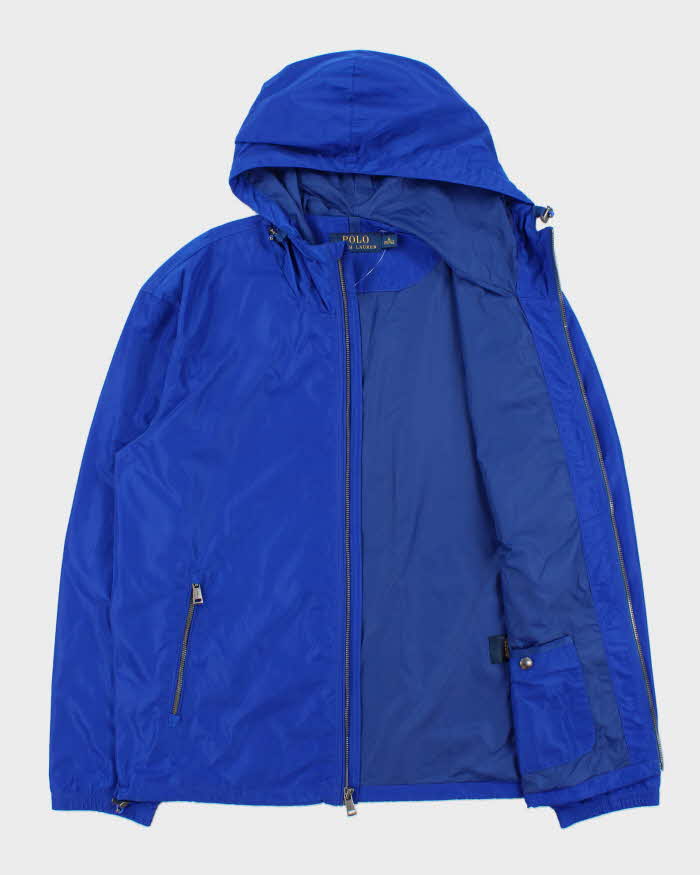 Vintage Polo Ralph Lauren Cobalt Blue Hooded Shell Windbreaker Jacket - M