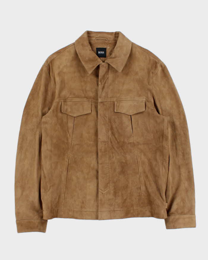 Vintage Y2K 00s Hugo Boss Tan Lamb Suede Buttoned Jacket - L