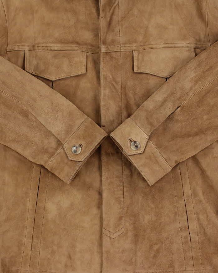 Vintage Y2K 00s Hugo Boss Tan Lamb Suede Buttoned Jacket - L
