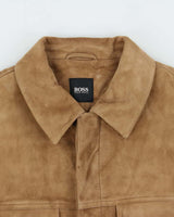 Vintage Y2K 00s Hugo Boss Tan Lamb Suede Buttoned Jacket - L