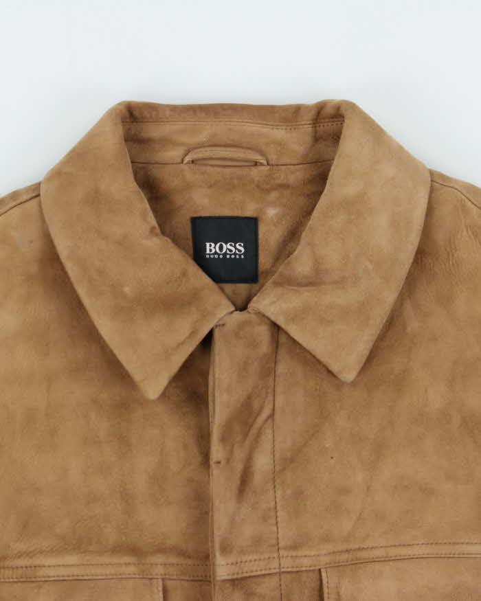 Vintage Y2K 00s Hugo Boss Tan Lamb Suede Buttoned Jacket - L