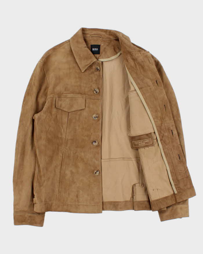 Vintage Y2K 00s Hugo Boss Tan Lamb Suede Buttoned Jacket - L