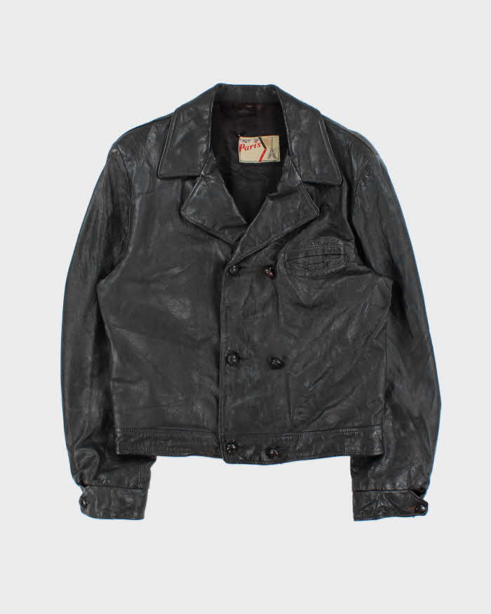 Vintage 1960s Paris Double Breasted Cropped Leather Jacket - M