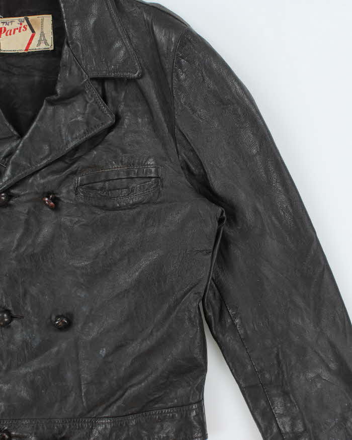 Vintage 1960s Paris Double Breasted Cropped Leather Jacket - M