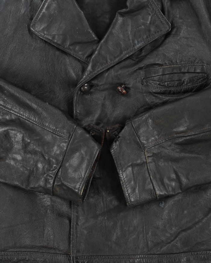 Vintage 1960s Paris Double Breasted Cropped Leather Jacket - M