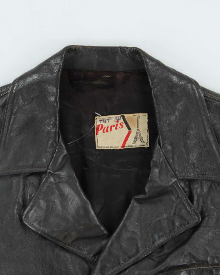 Vintage 1960s Paris Double Breasted Cropped Leather Jacket - M