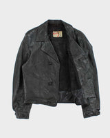 Vintage 1960s Paris Double Breasted Cropped Leather Jacket - M