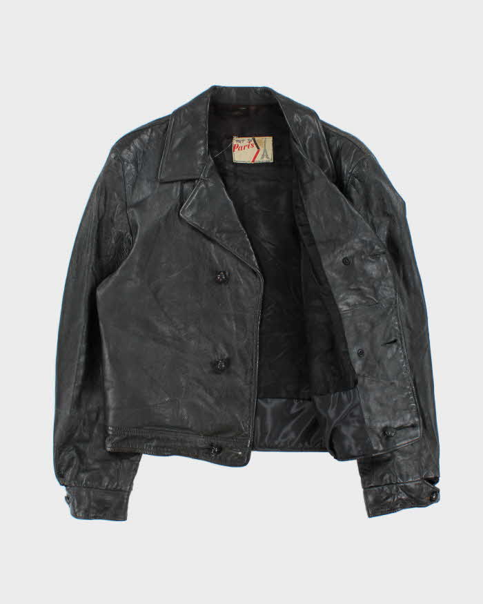 Vintage 1960s Paris Double Breasted Cropped Leather Jacket - M
