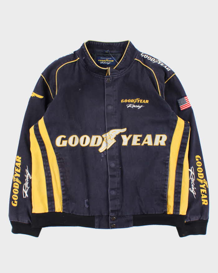 Vintage Y2K 00s Good Year Racing Nascar Distressed Canvas Bomber Jacket - L