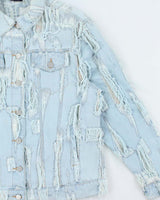 Vintage True Religion Frayed Sheer Light Wash Denim Jacket - L