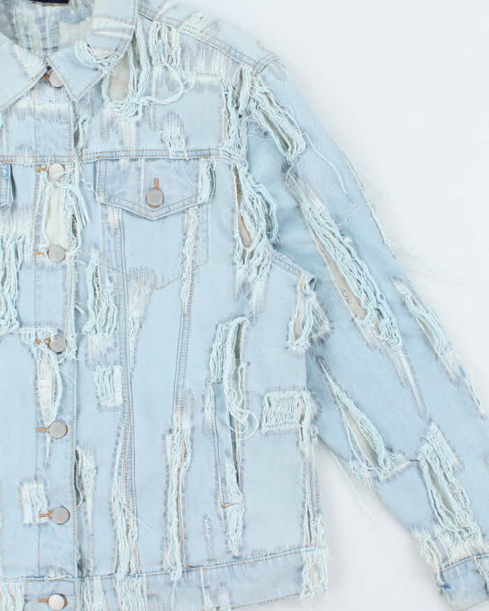 Vintage True Religion Frayed Sheer Light Wash Denim Jacket - L