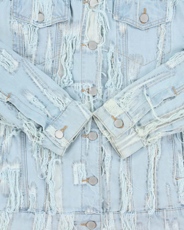 Vintage True Religion Frayed Sheer Light Wash Denim Jacket - L