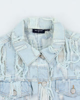 Vintage True Religion Frayed Sheer Light Wash Denim Jacket - L