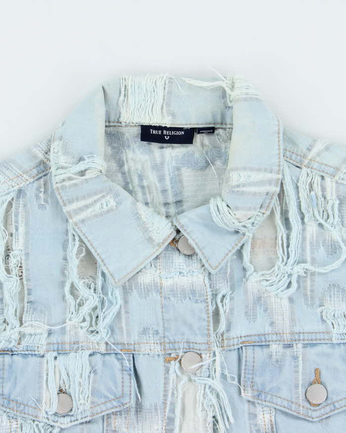 Vintage True Religion Frayed Sheer Light Wash Denim Jacket - L