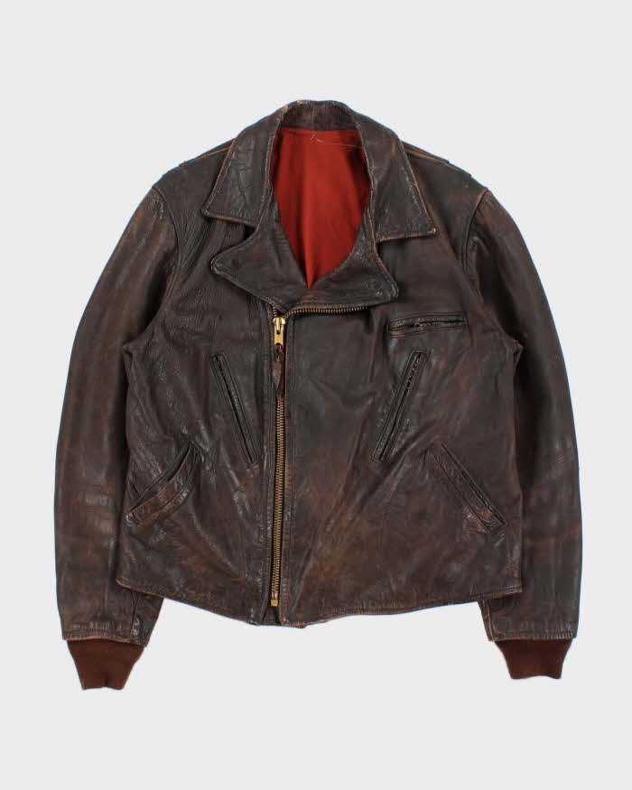 Vintage 1960s Union Made In USA Goatskin Leather Biker Jacket - L