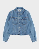 Vintage 1990s Calvin Klein Women's Medium Wash Cropped Denim Jacket - L