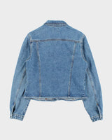 Vintage 1990s Calvin Klein Women's Medium Wash Cropped Denim Jacket - L
