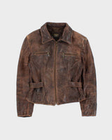 Vintage 1990s Laurence Roy Women's Belted Patina Leather Jacket - S