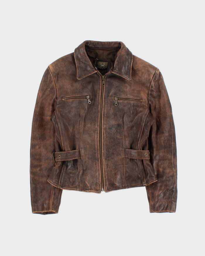 Vintage 1990s Laurence Roy Women's Belted Patina Leather Jacket - S