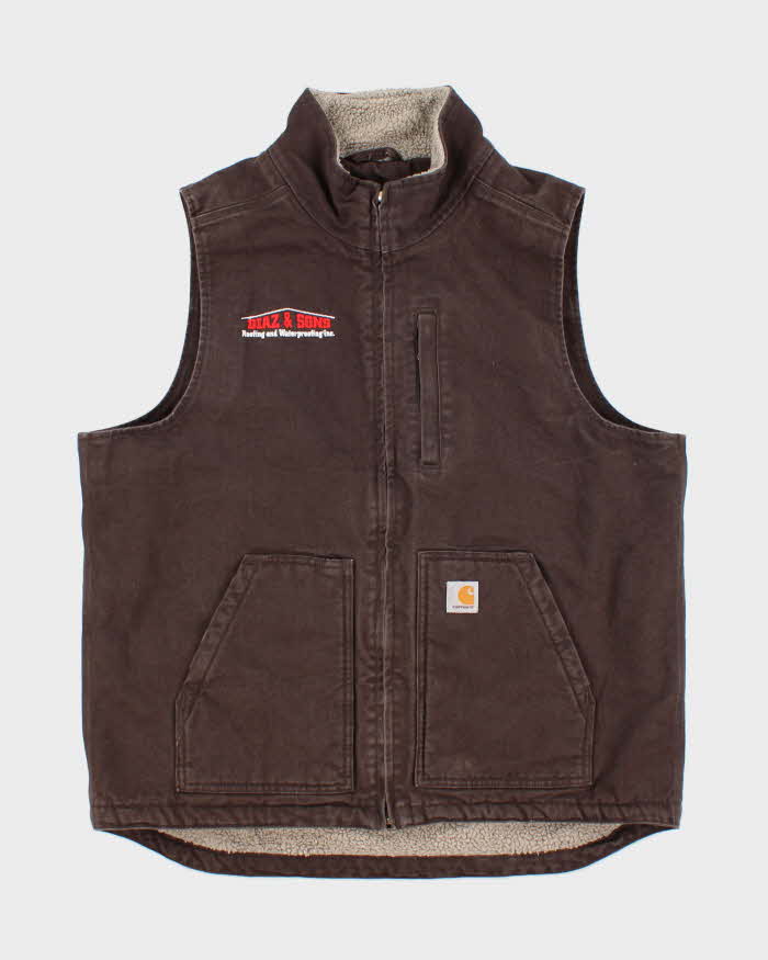 Vintage Carhartt Washed Duck Canvas Multi-Pocket Sherpa Lined Workwear Gilet - L