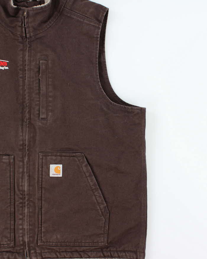 Vintage Carhartt Washed Duck Canvas Multi-Pocket Sherpa Lined Workwear Gilet - L