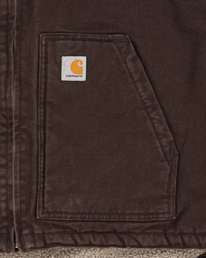 Vintage Carhartt Washed Duck Canvas Multi-Pocket Sherpa Lined Workwear Gilet - L