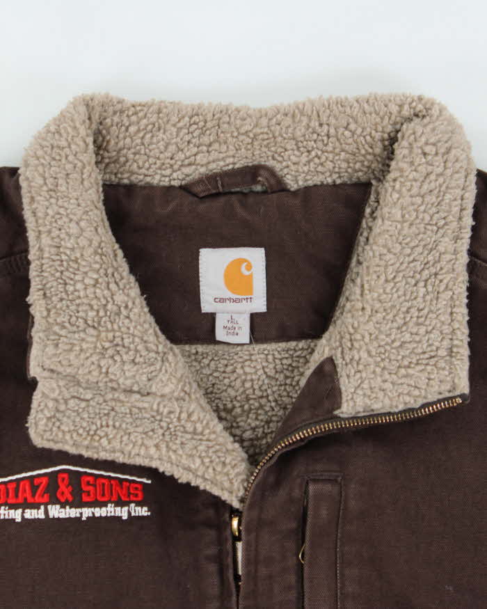 Vintage Carhartt Washed Duck Canvas Multi-Pocket Sherpa Lined Workwear Gilet - L