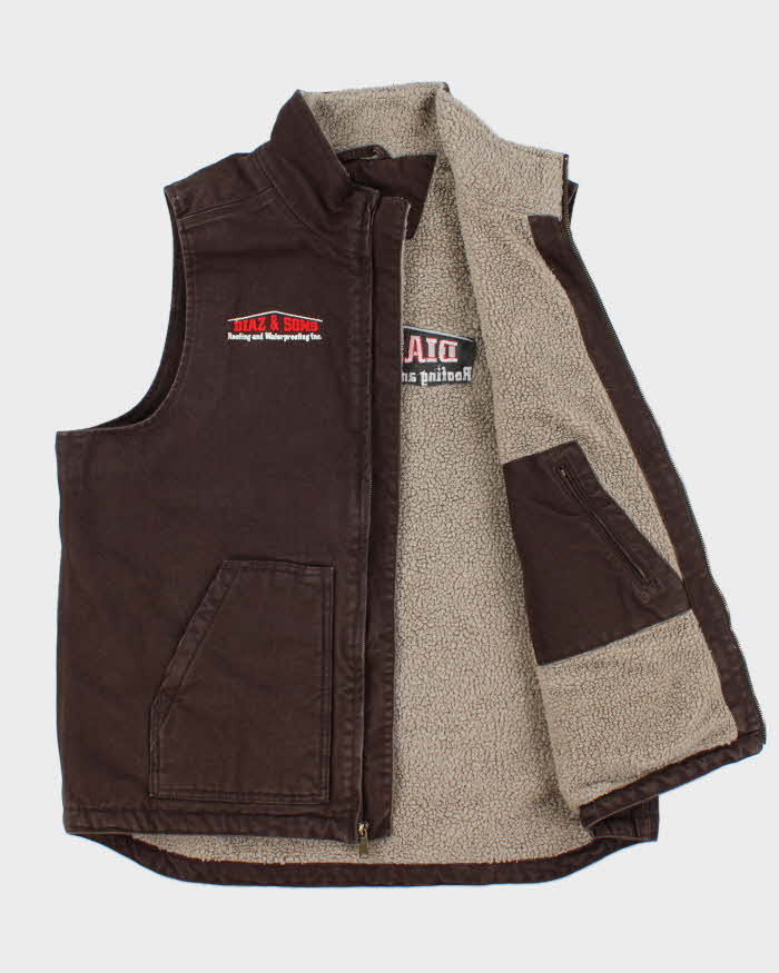 Vintage Carhartt Washed Duck Canvas Multi-Pocket Sherpa Lined Workwear Gilet - L