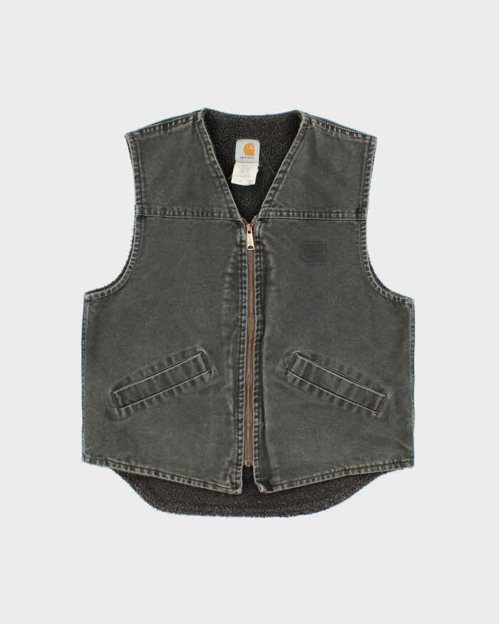 Vintage 2002 Y2K Carhartt V13 Made In USA Moss Duck Canvas Sherpa Lined Workwear Gilet - M