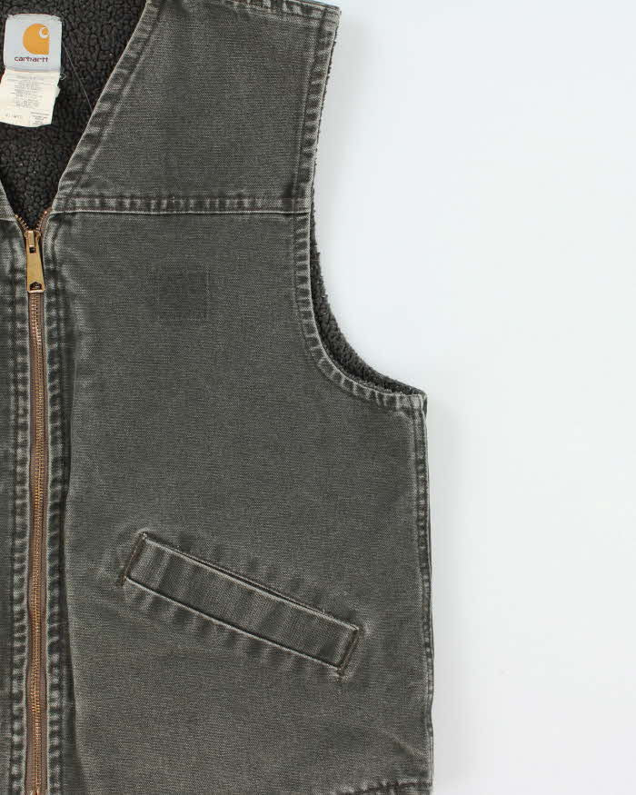 Vintage 2002 Y2K Carhartt V13 Made In USA Moss Duck Canvas Sherpa Lined Workwear Gilet - M