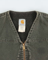 Vintage 2002 Y2K Carhartt V13 Made In USA Moss Duck Canvas Sherpa Lined Workwear Gilet - M