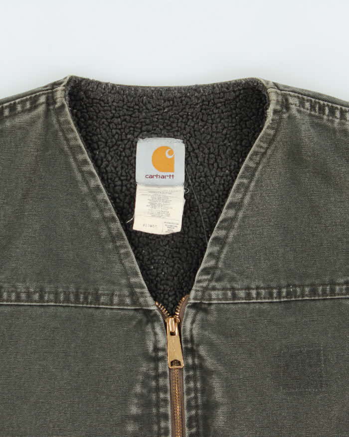 Vintage 2002 Y2K Carhartt V13 Made In USA Moss Duck Canvas Sherpa Lined Workwear Gilet - M