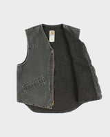 Vintage 2002 Y2K Carhartt V13 Made In USA Moss Duck Canvas Sherpa Lined Workwear Gilet - M