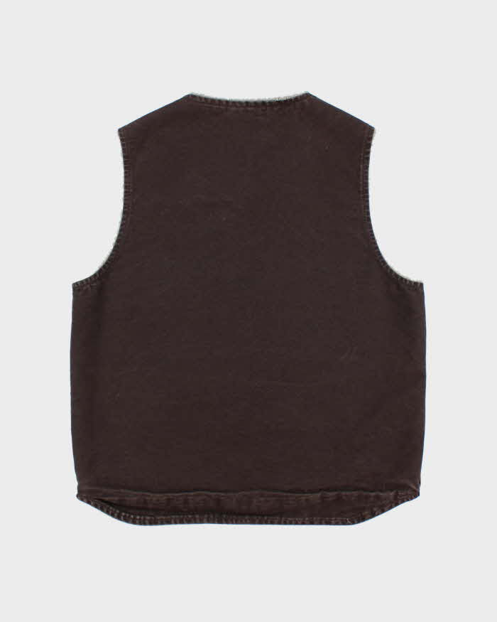 Vintage Carhartt V26 Sandstone Duck Canvas Sherpa Lined Rugged Workwear Gilet - L