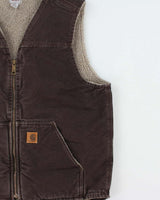 Vintage Carhartt V26 Sandstone Duck Canvas Sherpa Lined Rugged Workwear Gilet - L