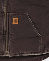 Vintage Carhartt V26 Sandstone Duck Canvas Sherpa Lined Rugged Workwear Gilet - L