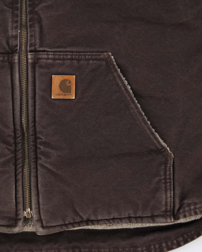 Vintage Carhartt V26 Sandstone Duck Canvas Sherpa Lined Rugged Workwear Gilet - L