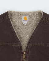 Vintage Carhartt V26 Sandstone Duck Canvas Sherpa Lined Rugged Workwear Gilet - L
