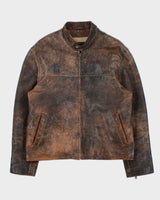 Vintage Y2K 00s Bolero Italian Cafe Racer Patina Leather Moto Jacket - M