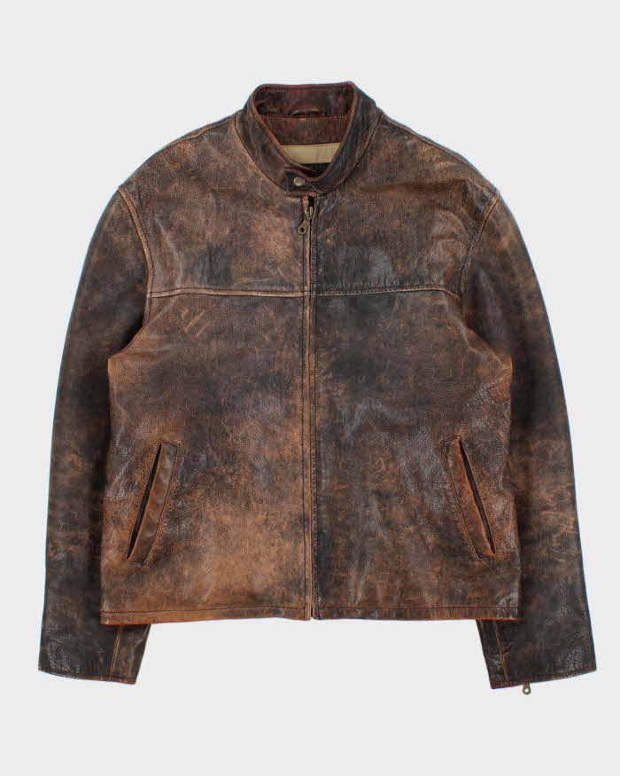 Vintage Y2K 00s Bolero Italian Cafe Racer Patina Leather Moto Jacket - M